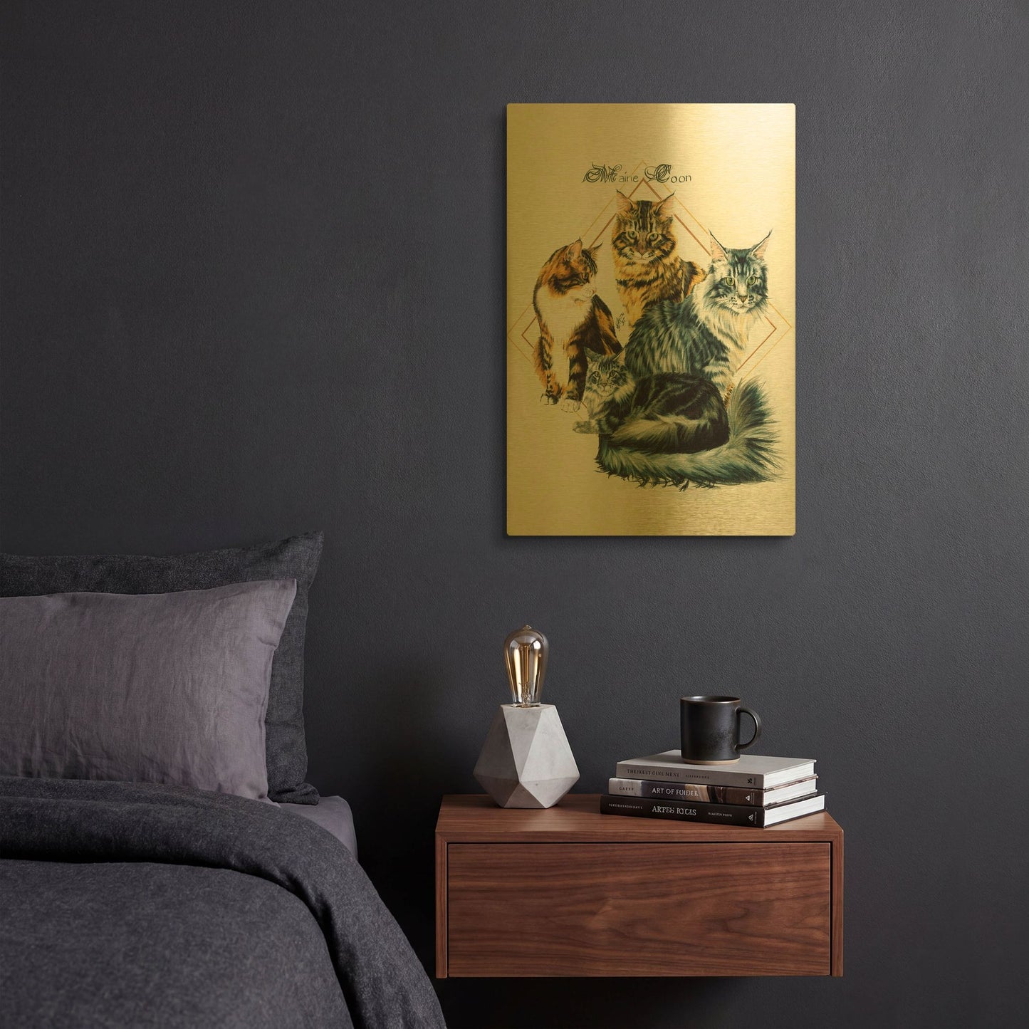 'Maine Coon' By Barbara Keith Gold Metal Wall Art
