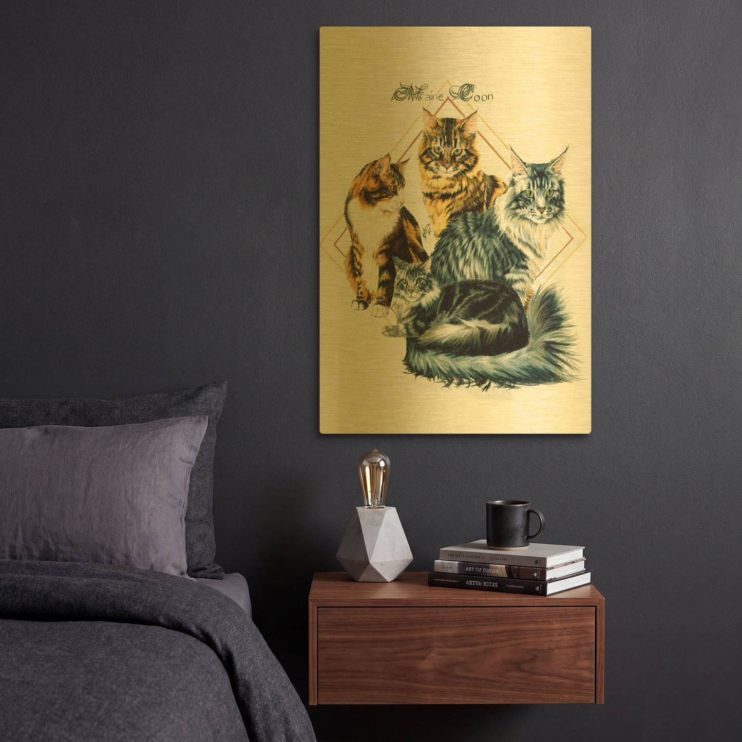 'Maine Coon' By Barbara Keith Gold Metal Wall Art
