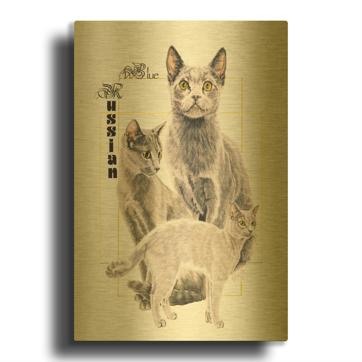 'Russian Blue' By Barbara Keith Gold Metal Wall Art