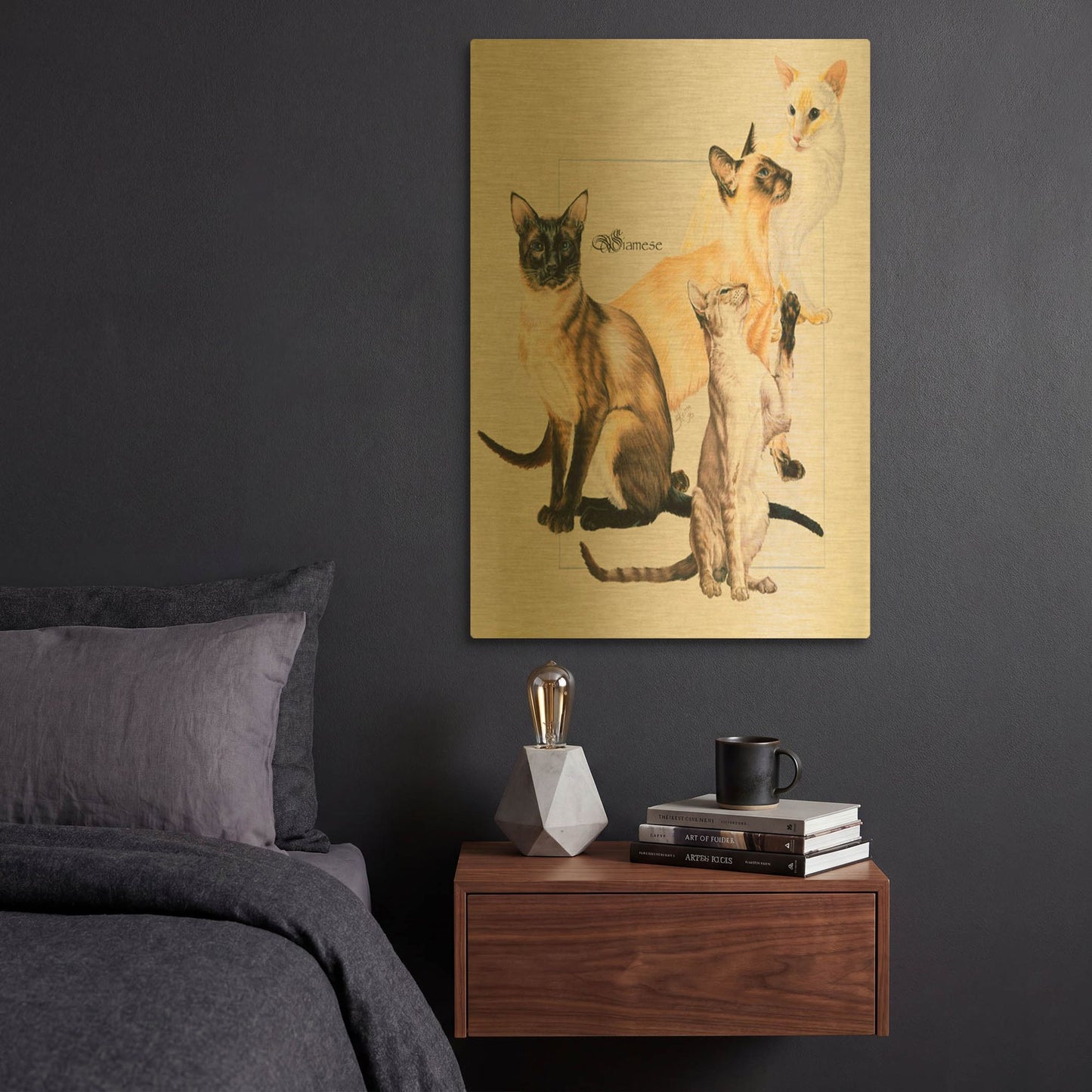 'Siamese' By Barbara Keith Gold Metal Wall Art