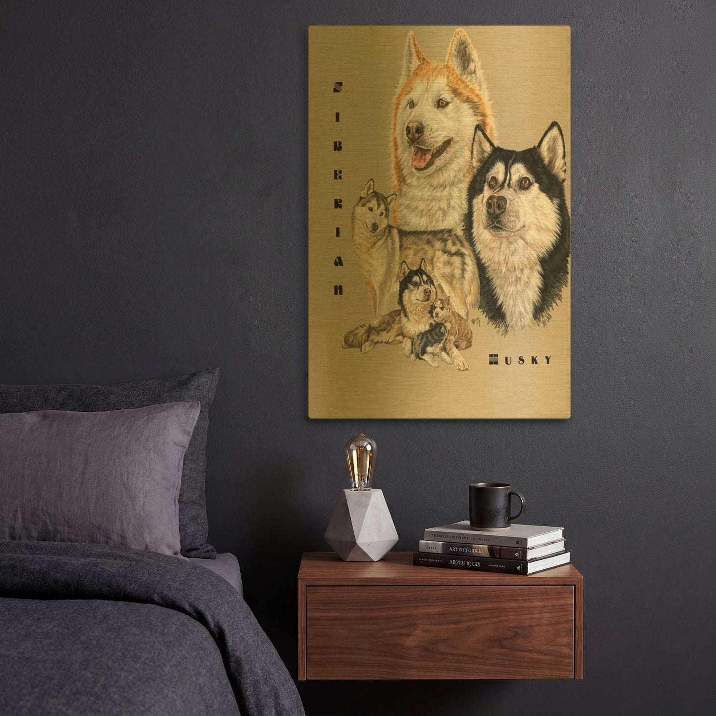 'Siberian Husky' By Barbara Keith Gold Metal Wall Art