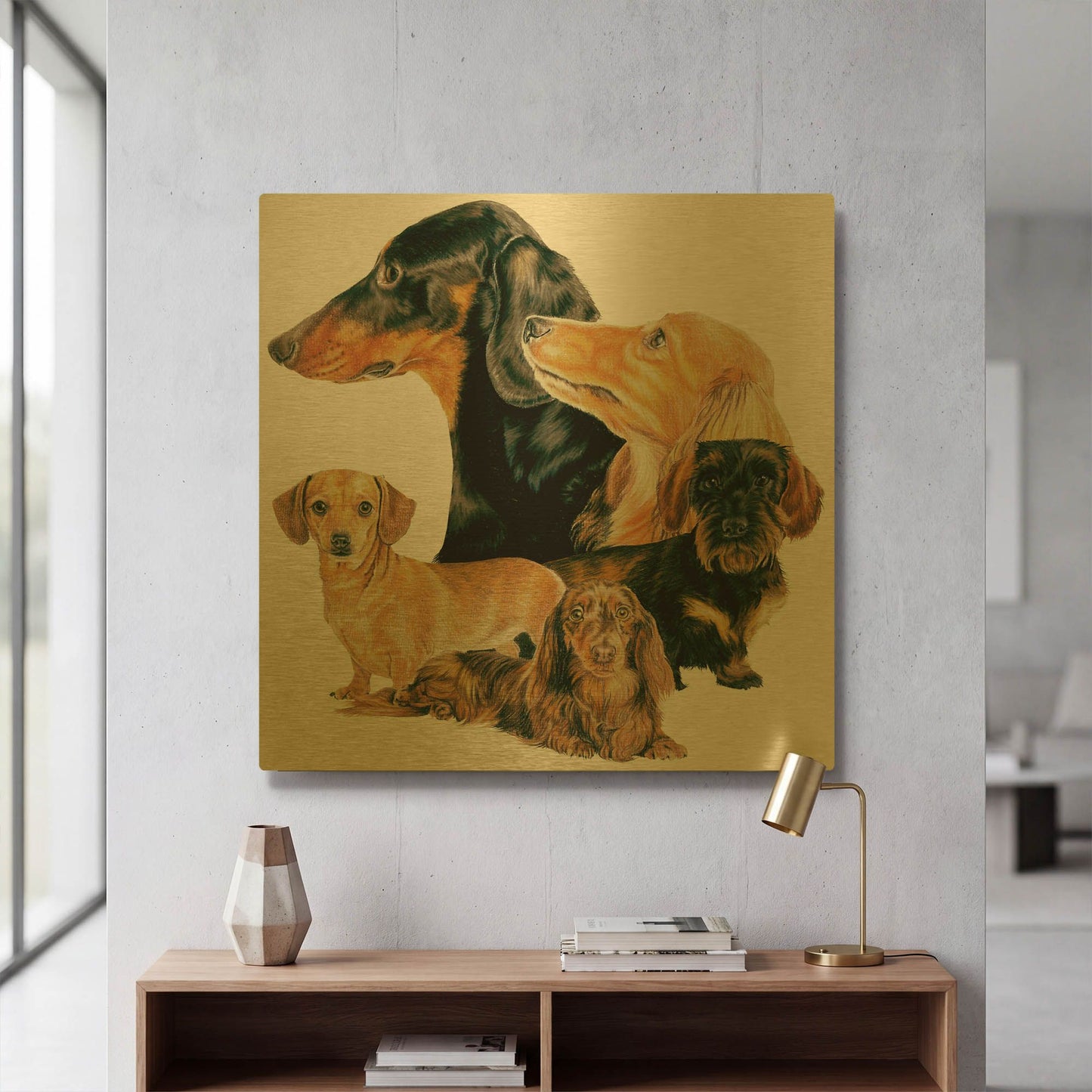 'Dachshund 2' By Barbara Keith Gold Metal Wall Art