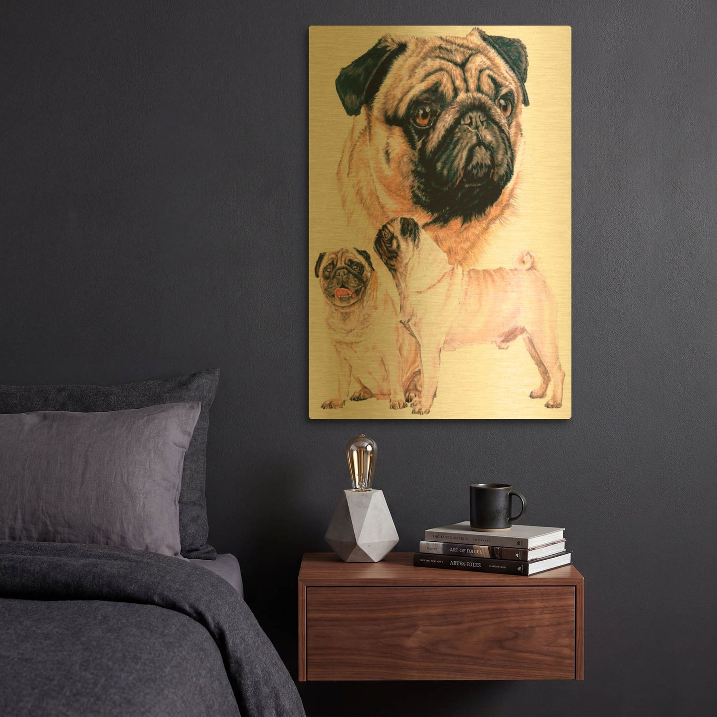 'Pug' By Barbara Keith Gold Metal Wall Art