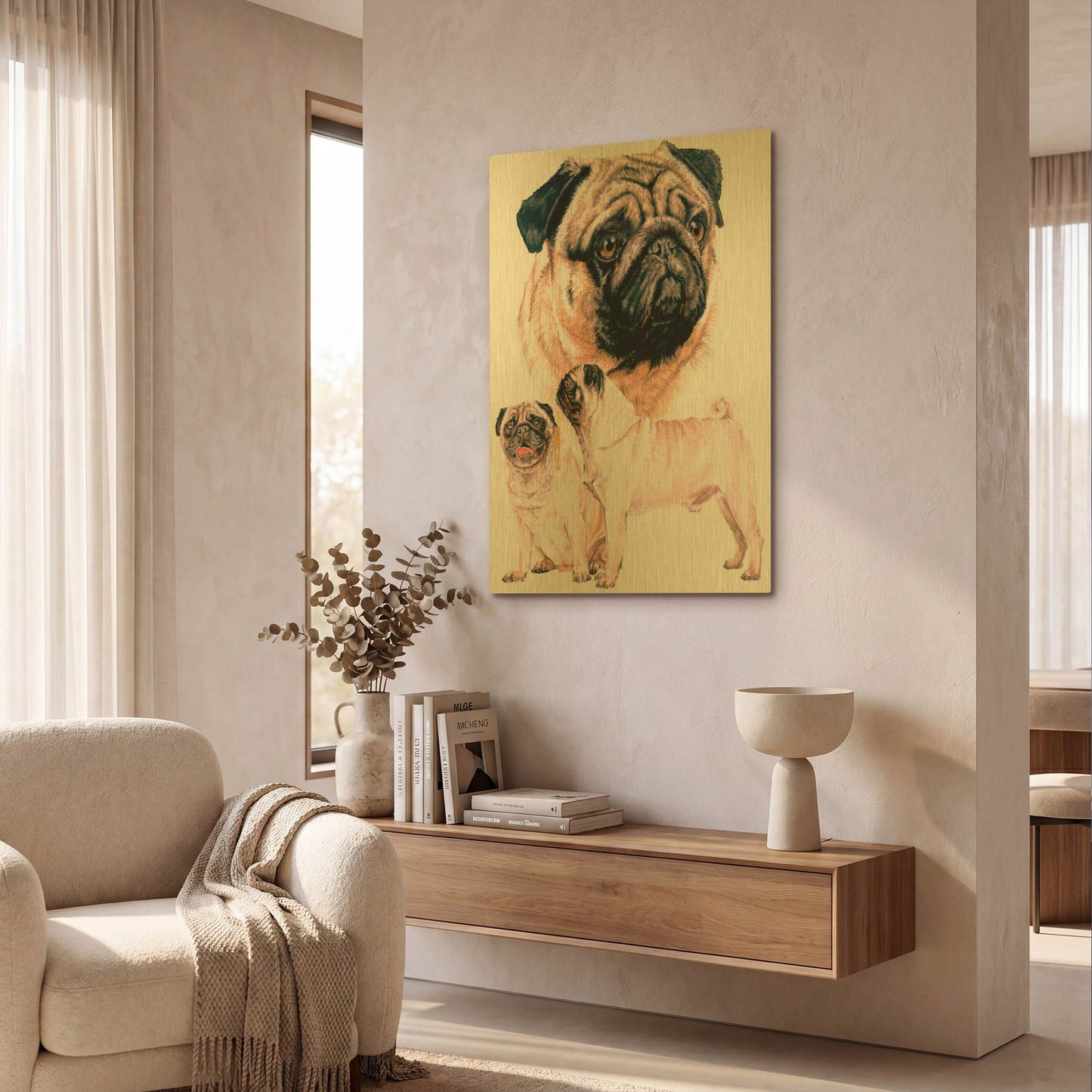 'Pug' By Barbara Keith Gold Metal Wall Art