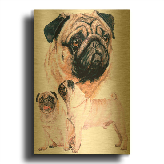 'Pug' By Barbara Keith Gold Metal Wall Art