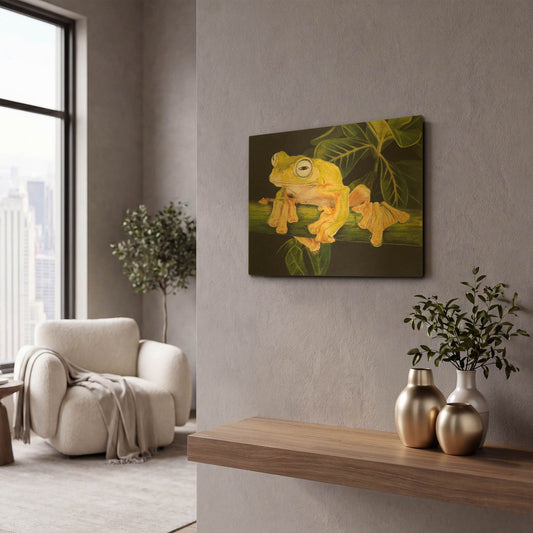 'Musky Flying Frog' By Barbara Keith Gold Metal Wall Art