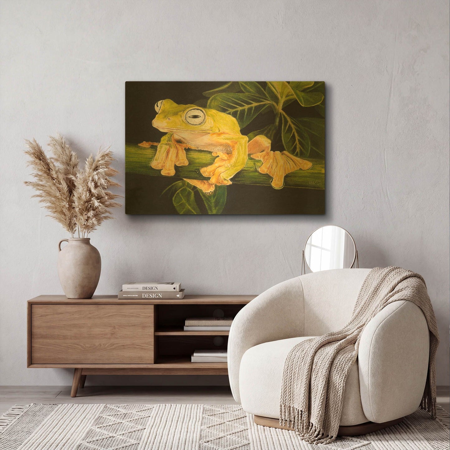 'Musky Flying Frog' By Barbara Keith Gold Metal Wall Art