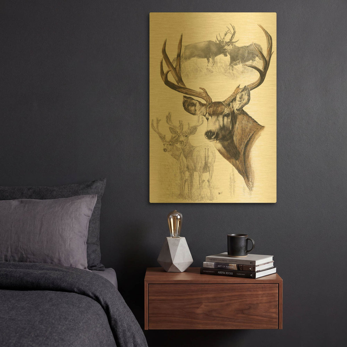 'Mule Deer' By Barbara Keith Gold Metal Wall Art