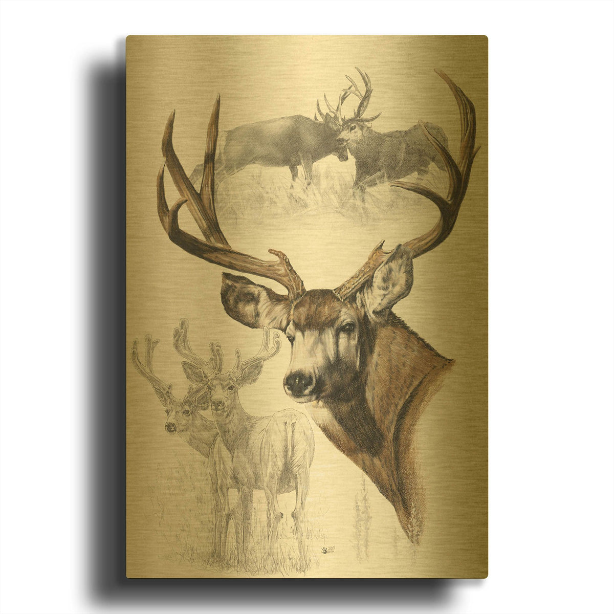 'Mule Deer' By Barbara Keith Gold Metal Wall Art