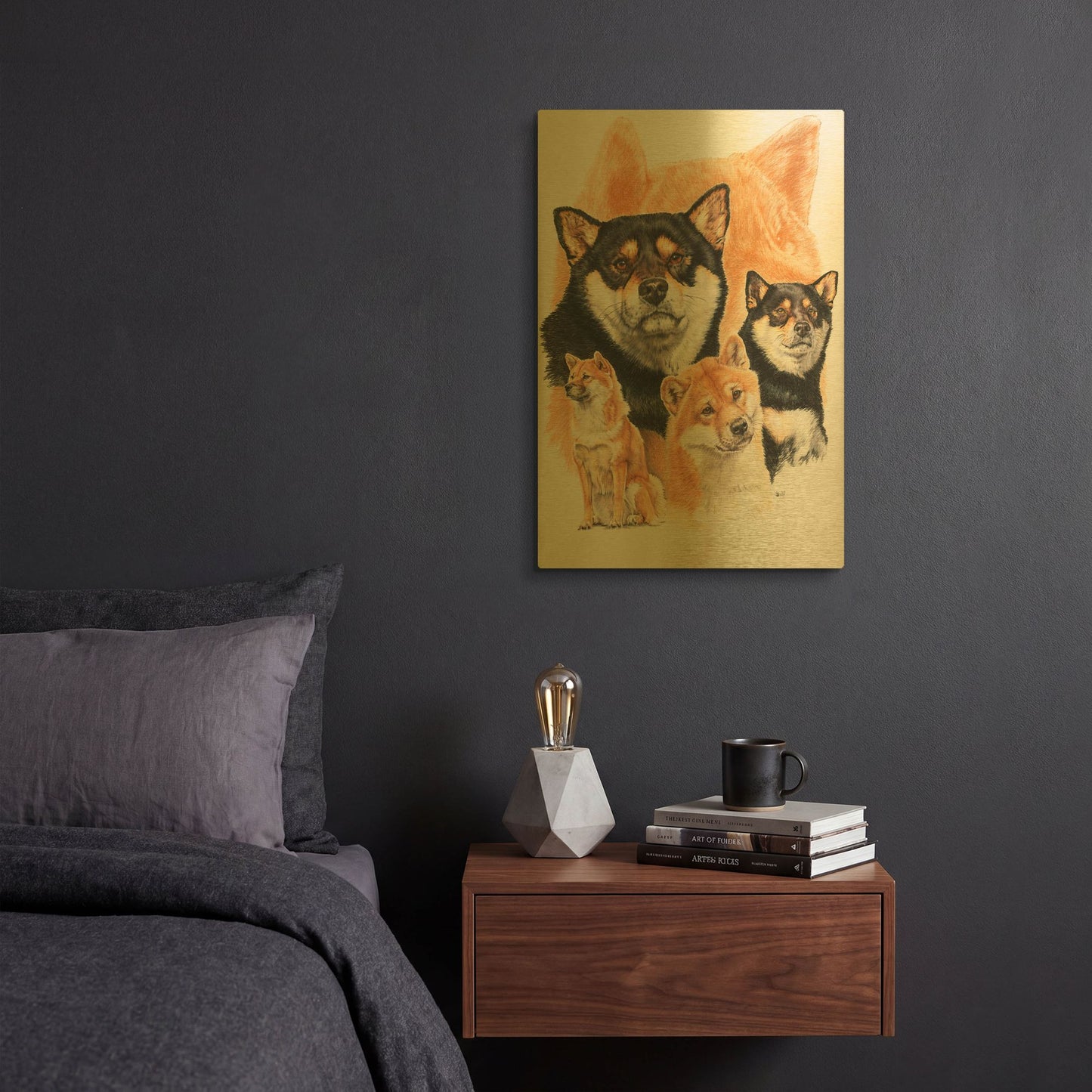 'Shiba Inv + Ghost' By Barbara Keith Gold Metal Wall Art