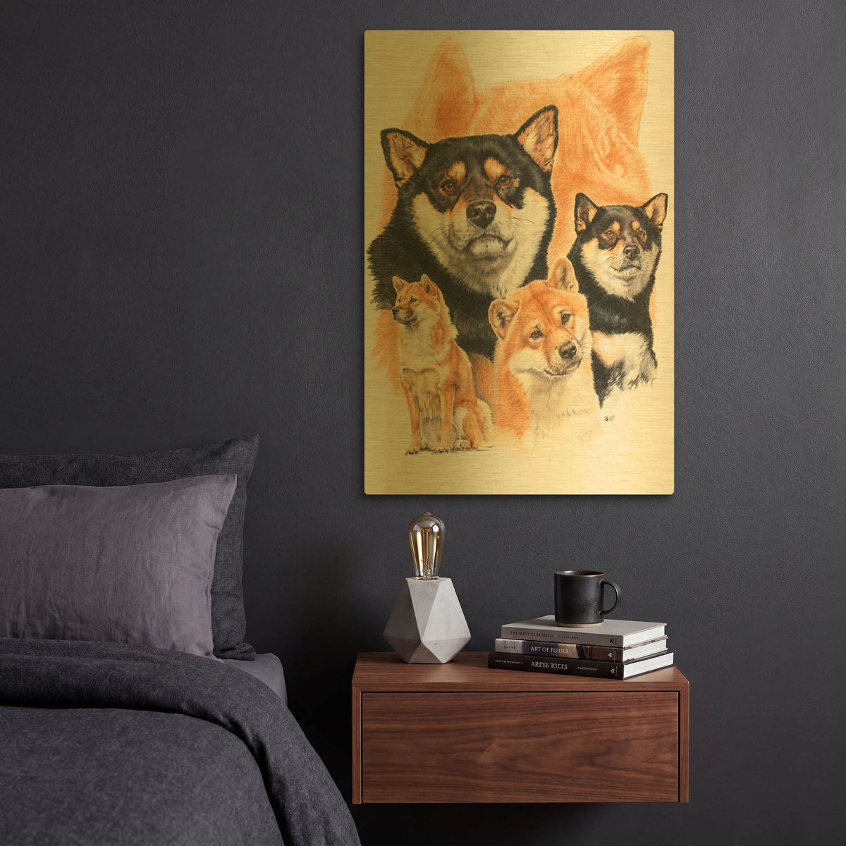 'Shiba Inv + Ghost' By Barbara Keith Gold Metal Wall Art
