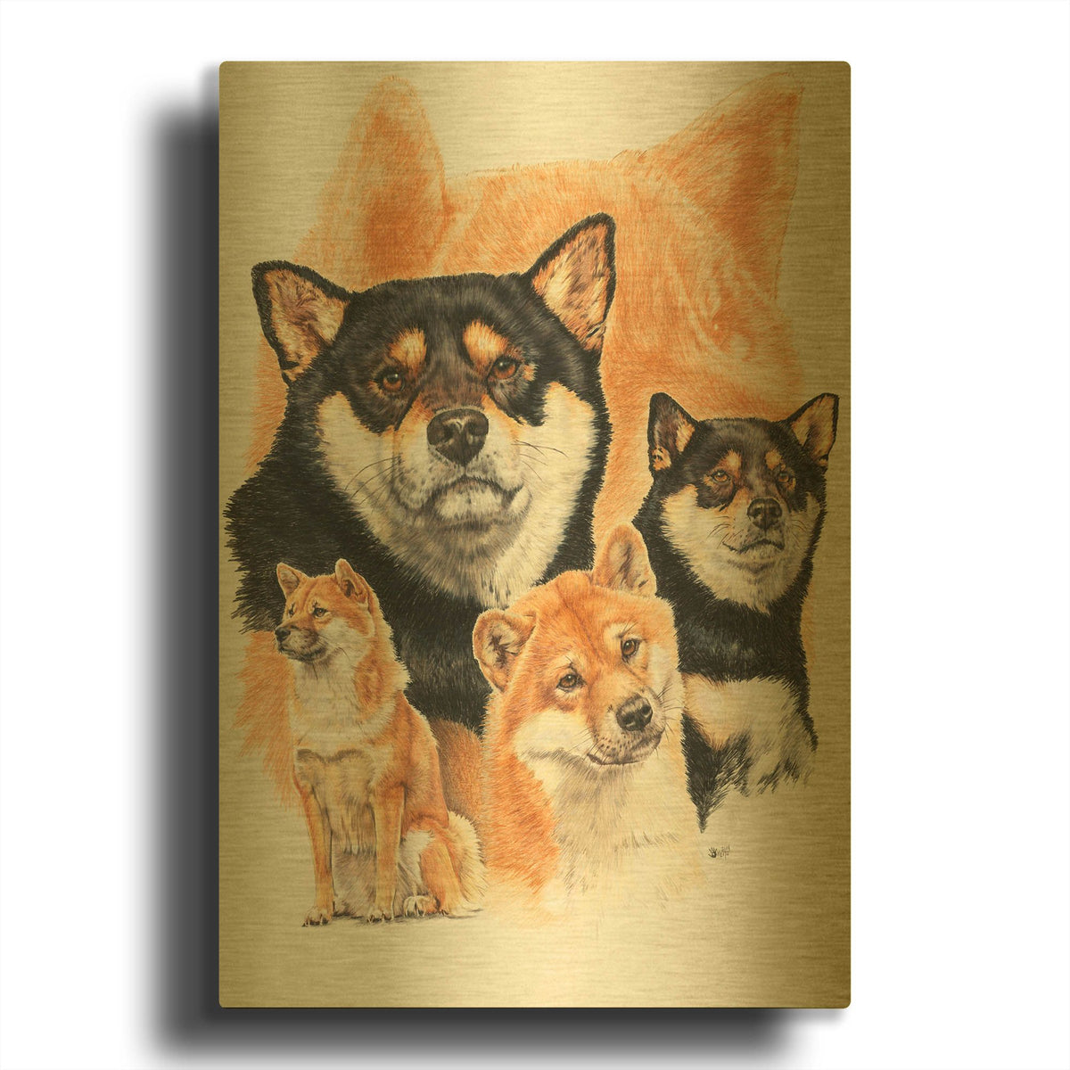 'Shiba Inv + Ghost' By Barbara Keith Gold Metal Wall Art