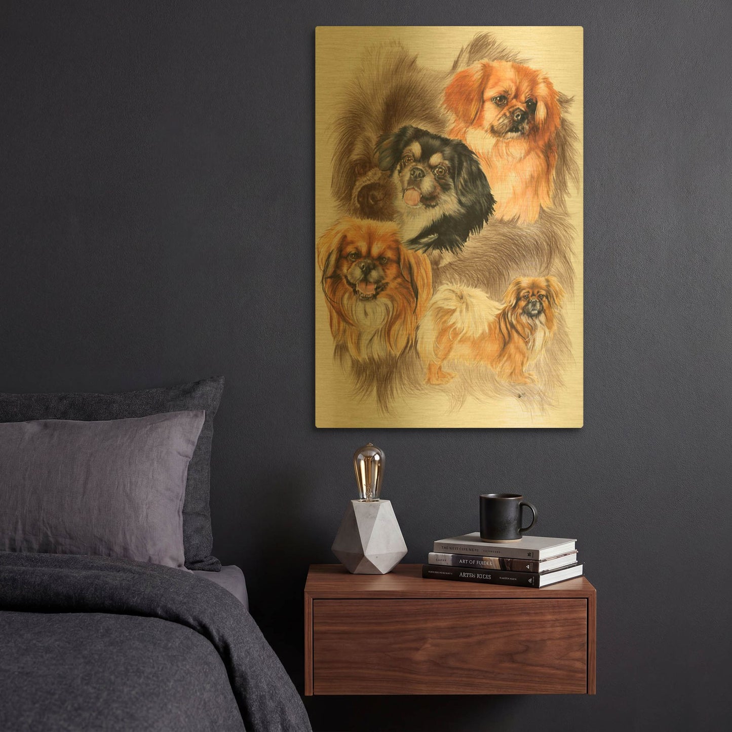 'Tibetan Spaniel 2' By Barbara Keith Gold Metal Wall Art