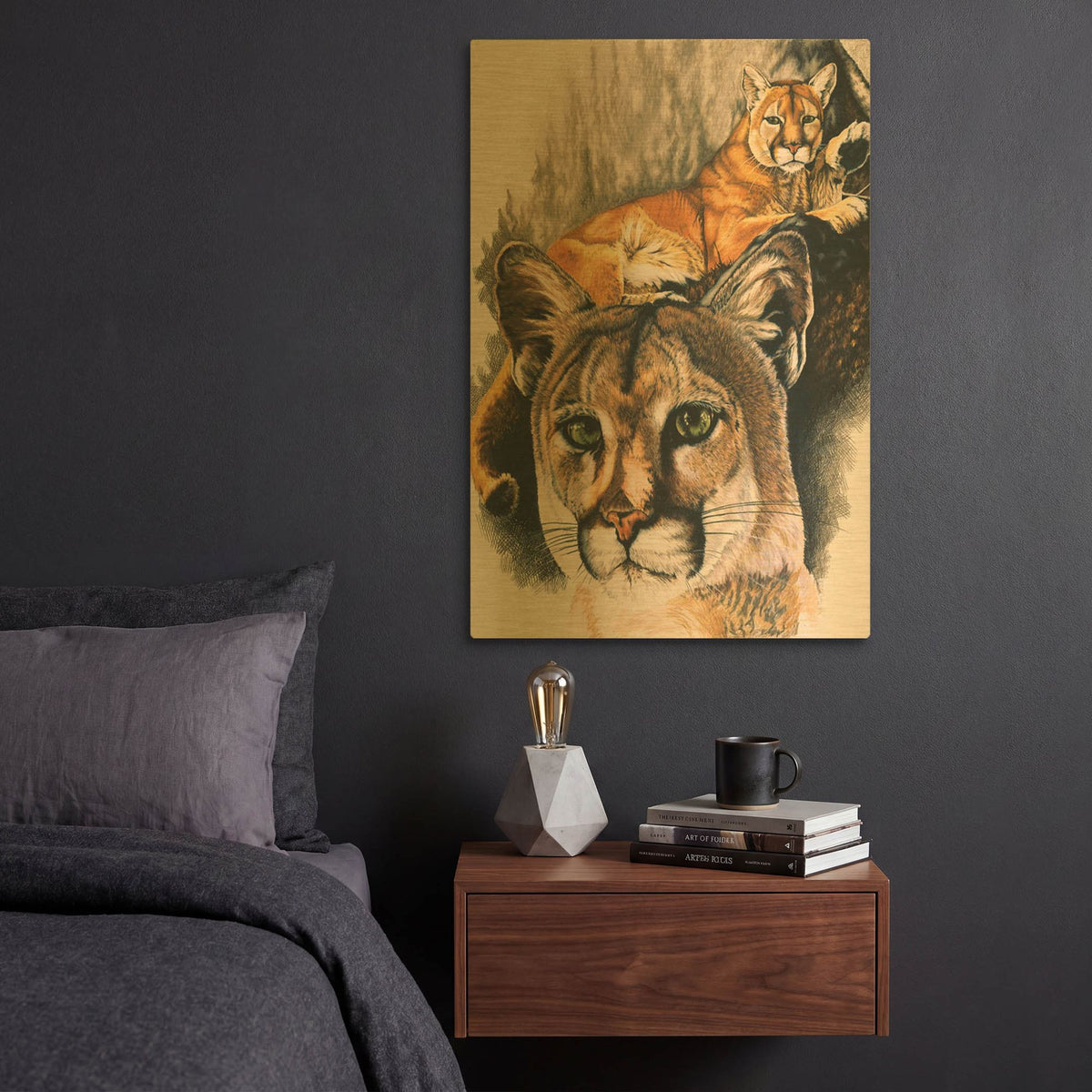 'Felis Concolor Cory' By Barbara Keith Gold Metal Wall Art