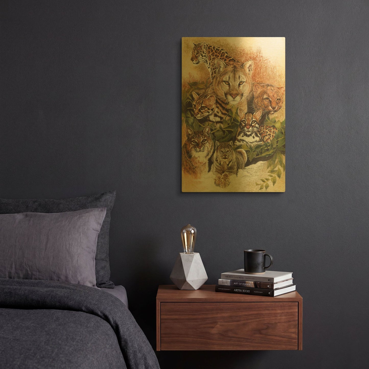 'Feline Rhapsody' By Barbara Keith Gold Metal Wall Art