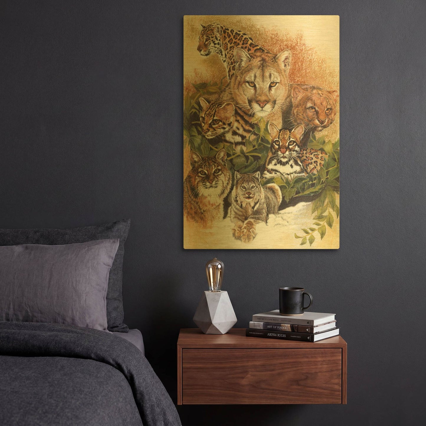 'Feline Rhapsody' By Barbara Keith Gold Metal Wall Art