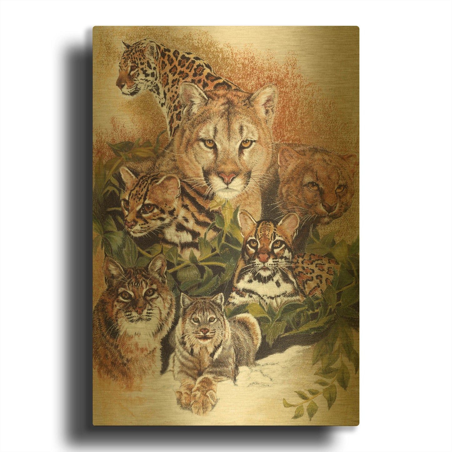 'Feline Rhapsody' By Barbara Keith Gold Metal Wall Art