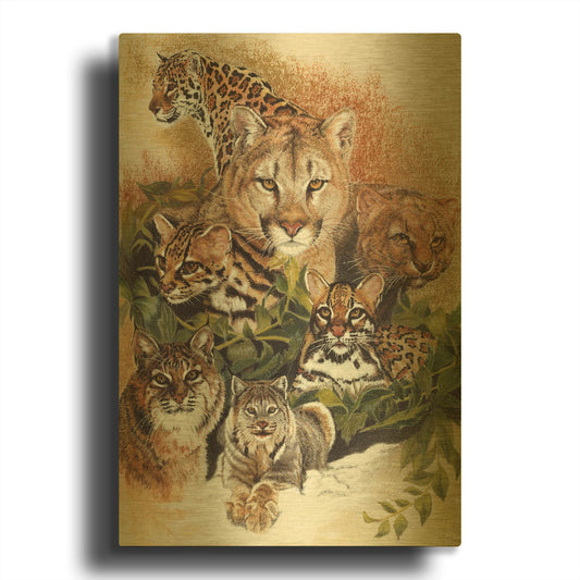 'Feline Rhapsody' By Barbara Keith Gold Metal Wall Art