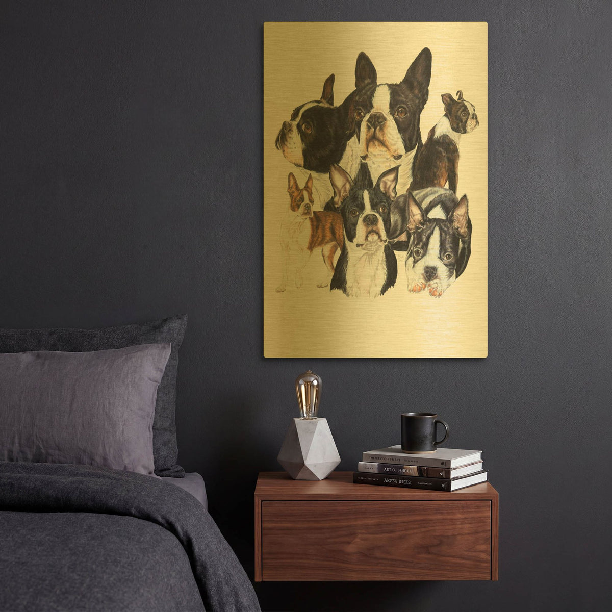 'Boston Terrier' By Barbara Keith Gold Metal Wall Art