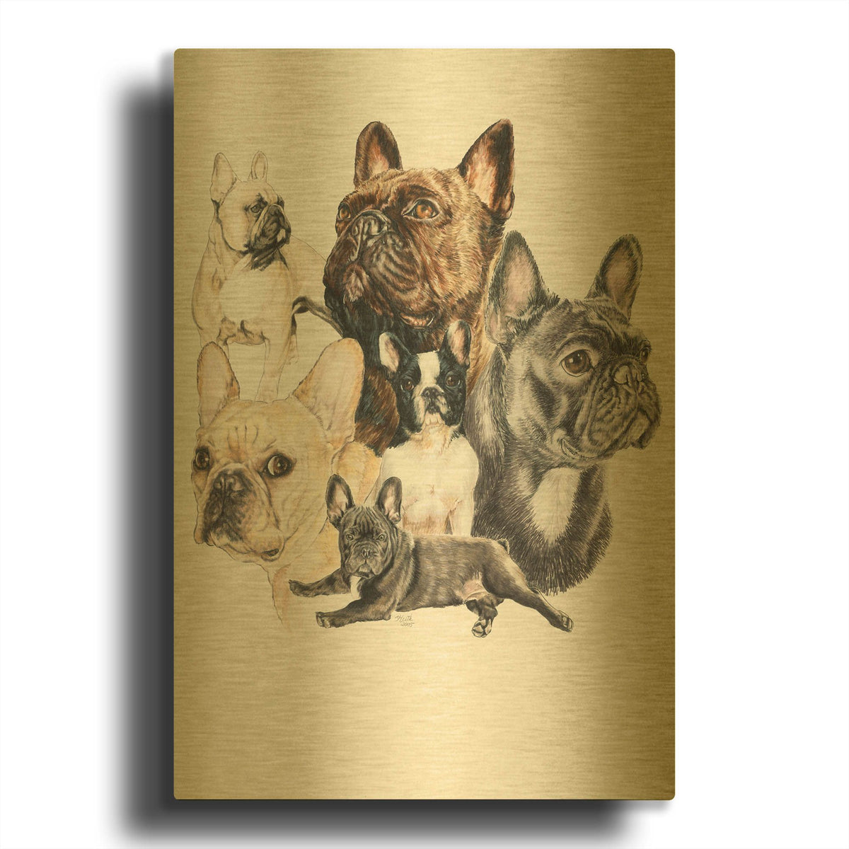 'French Bulldog 2' By Barbara Keith Gold Metal Wall Art