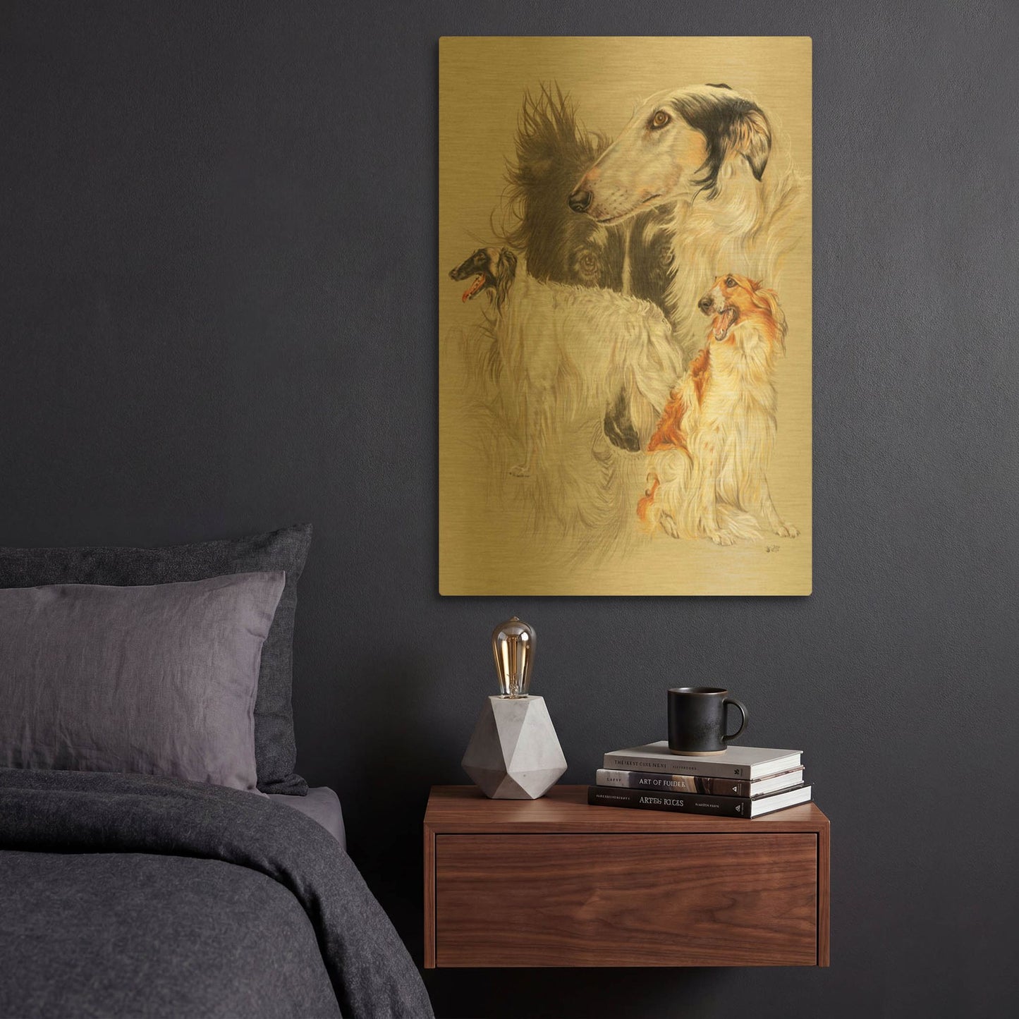 'Borzoi 2' By Barbara Keith Gold Metal Wall Art