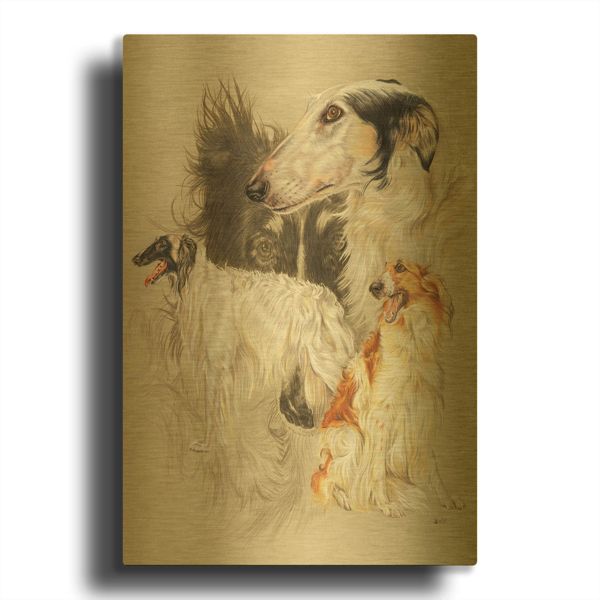 'Borzoi 2' By Barbara Keith Gold Metal Wall Art