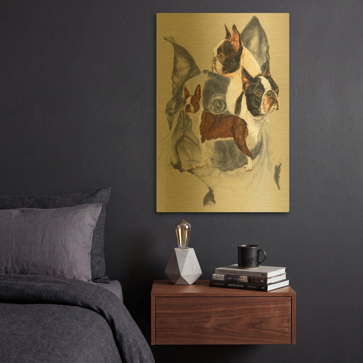 'Boston Terrier 2' By Barbara Keith Gold Metal Wall Art