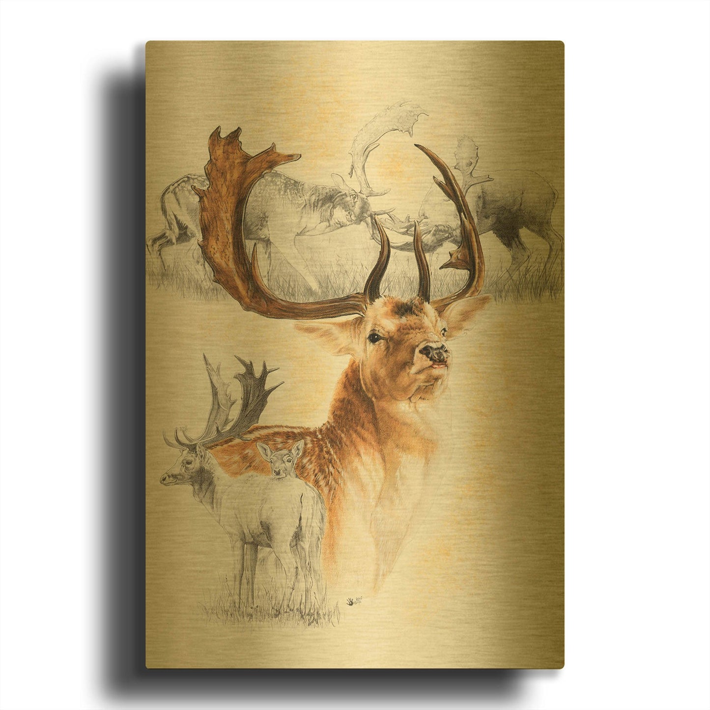 'Fallow Deer' By Barbara Keith Gold Metal Wall Art
