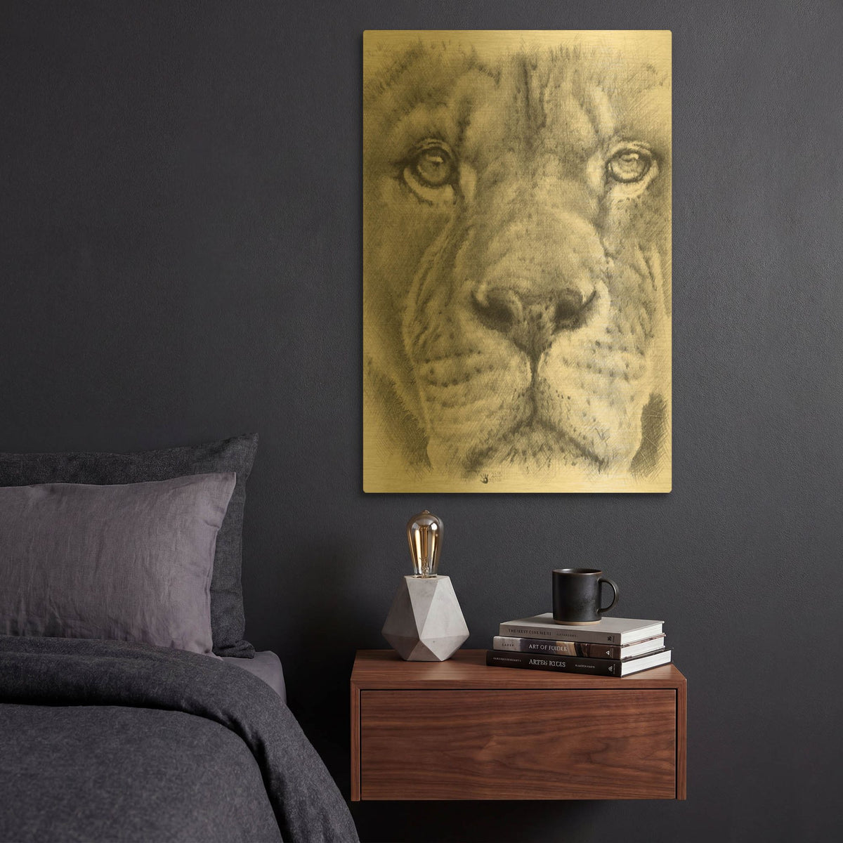 'Up Close Lion' By Barbara Keith Gold Metal Wall Art