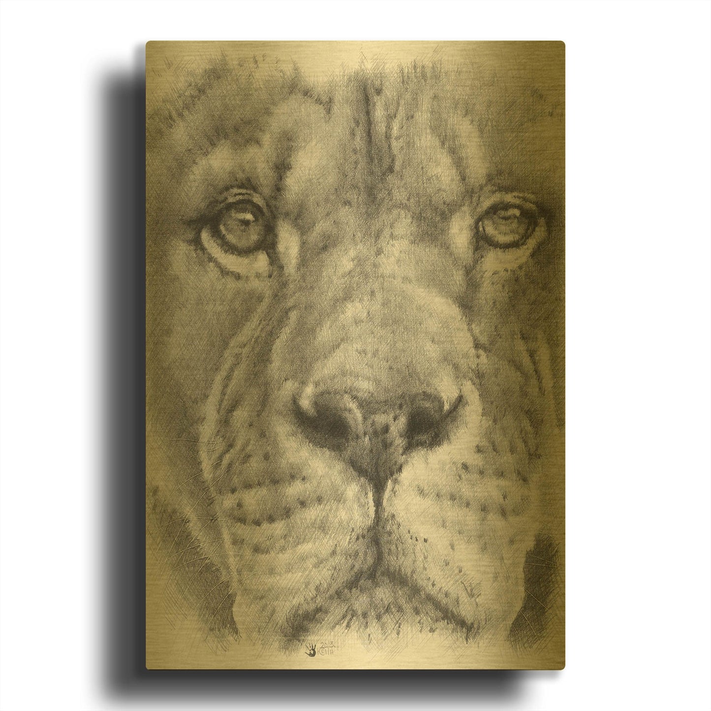 'Up Close Lion' By Barbara Keith Gold Metal Wall Art