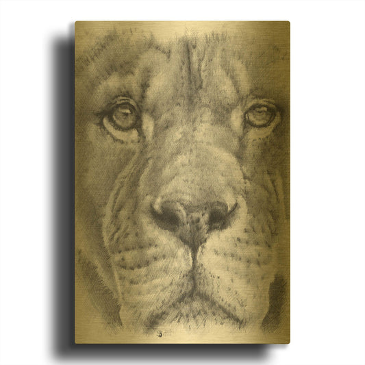 'Up Close Lion' By Barbara Keith Gold Metal Wall Art