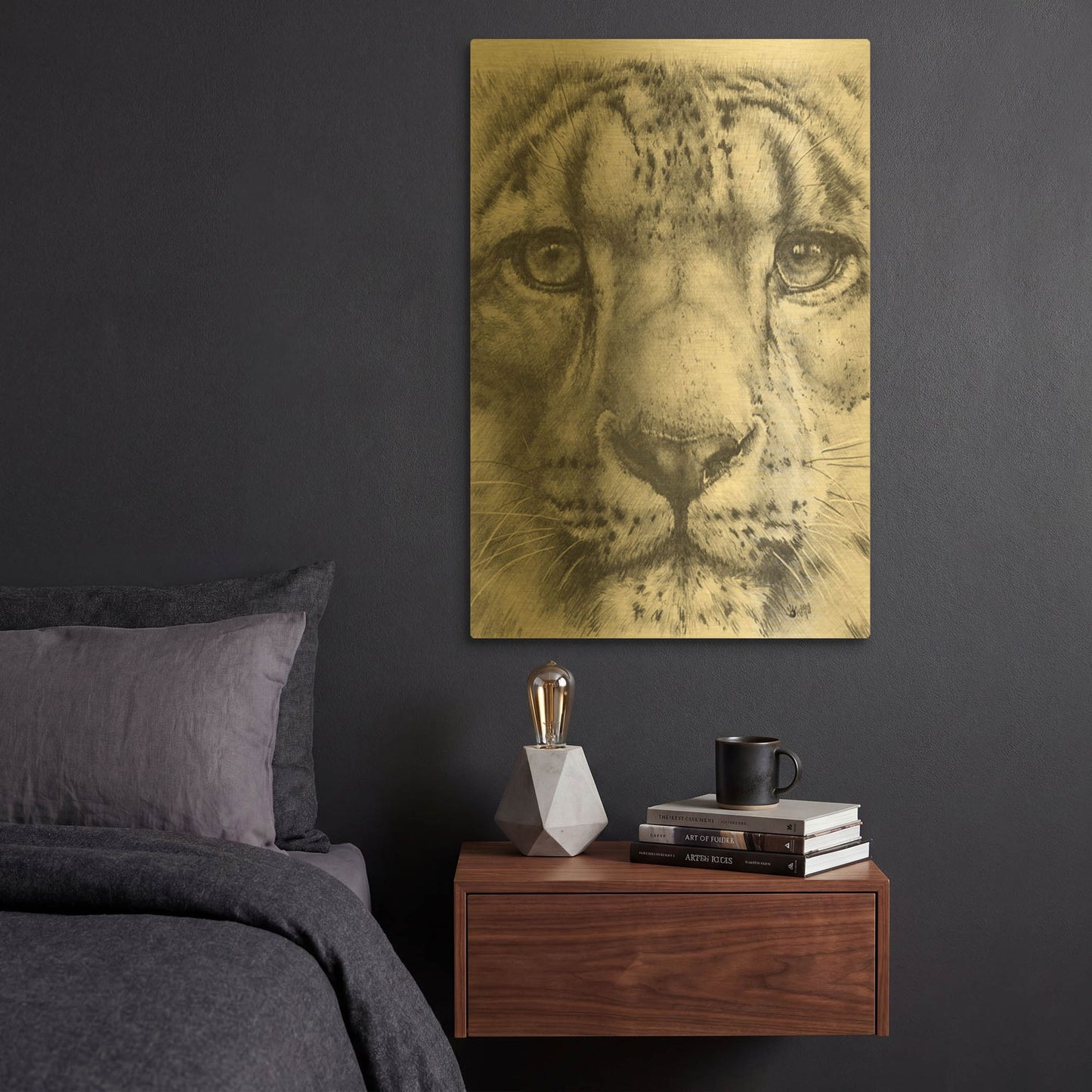 'Up Close Snow Leopard' By Barbara Keith Gold Metal Wall Art