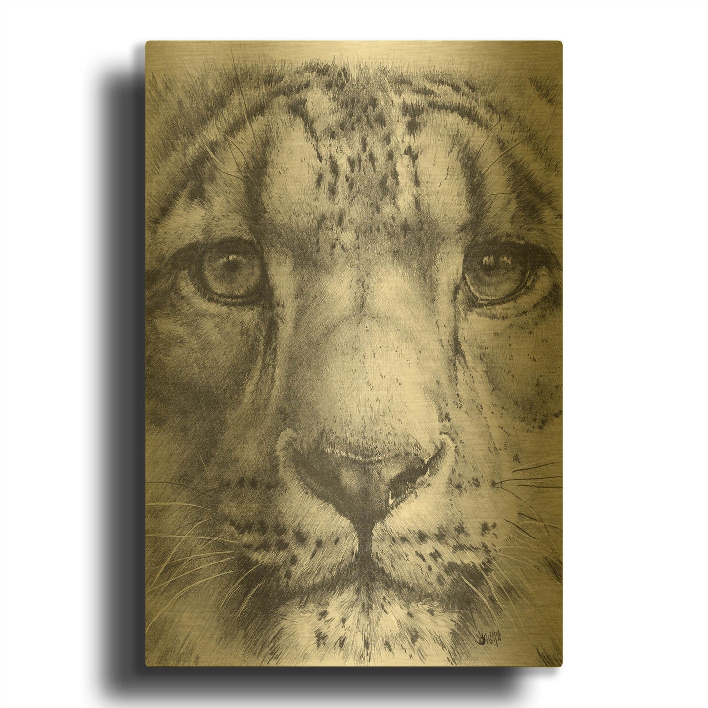 'Up Close Snow Leopard' By Barbara Keith Gold Metal Wall Art