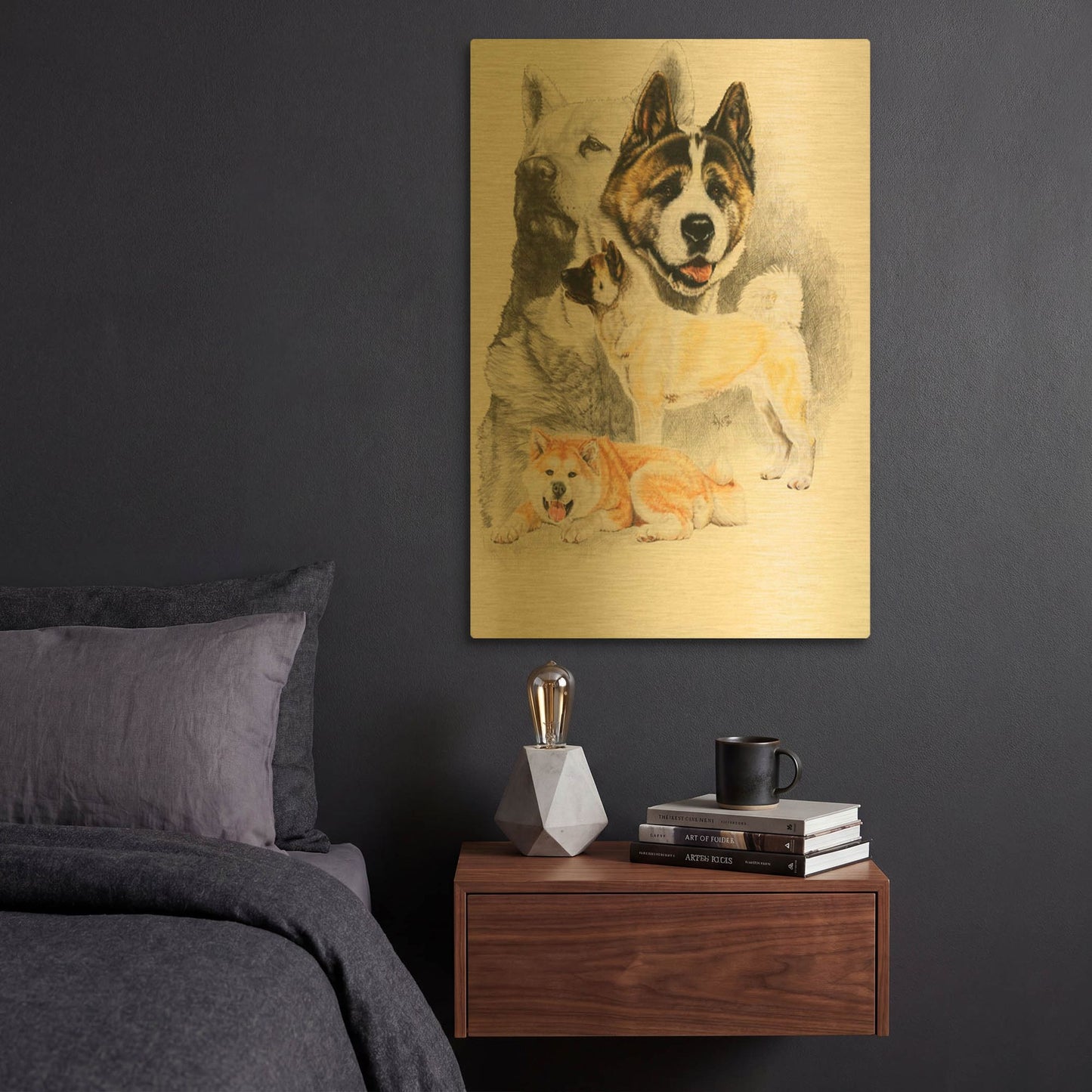 'Akita 2' By Barbara Keith Gold Metal Wall Art