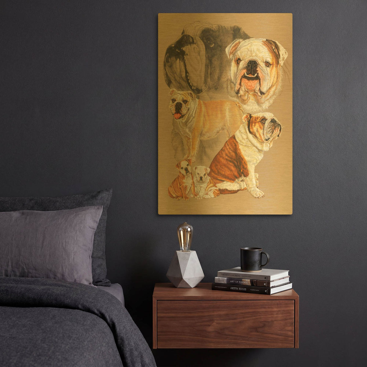 'English Bulldog' By Barbara Keith Gold Metal Wall Art
