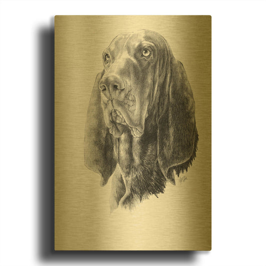 'B and T Coonhound' By Barbara Keith Gold Metal Wall Art