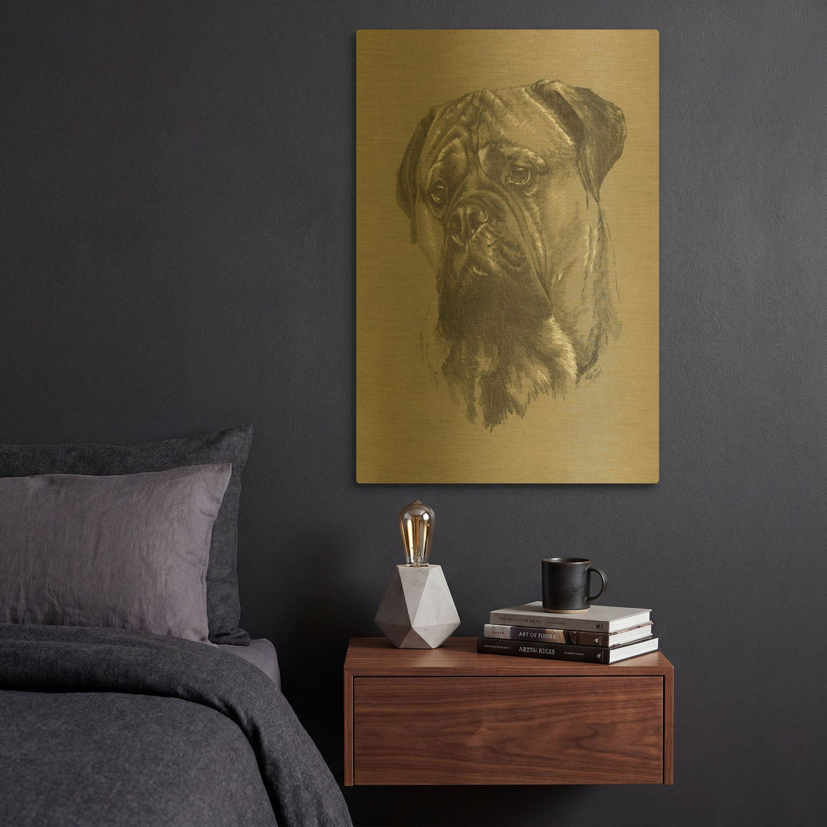 'Bull Mastiff' By Barbara Keith Gold Metal Wall Art