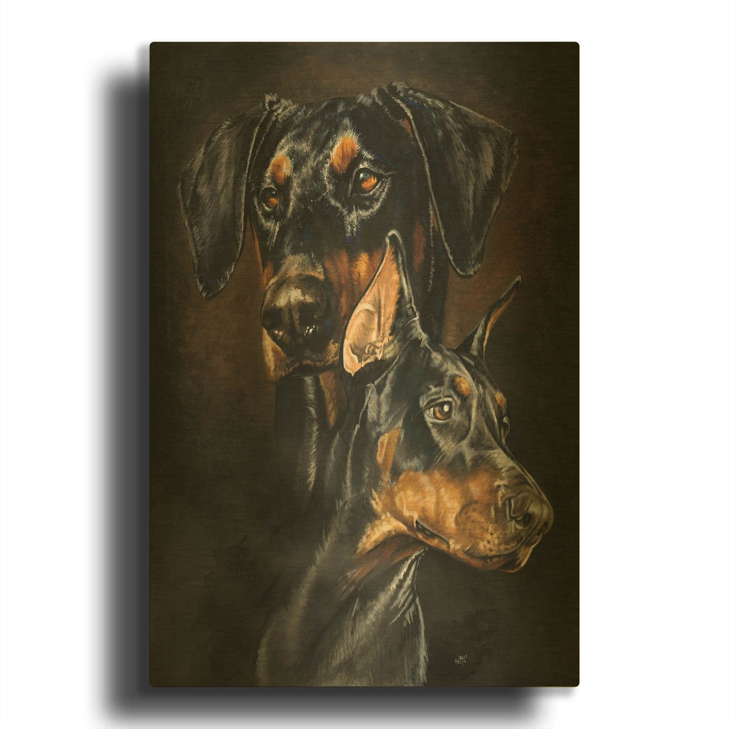 'Doberman Pinscher 2' By Barbara Keith Gold Metal Wall Art