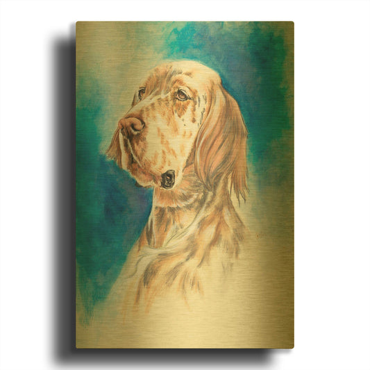 'English Setter' By Barbara Keith Gold Metal Wall Art