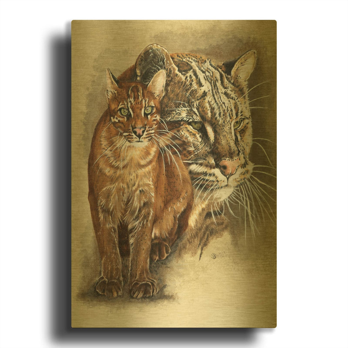 'Asian Golden Cat' By Barbara Keith Gold Metal Wall Art