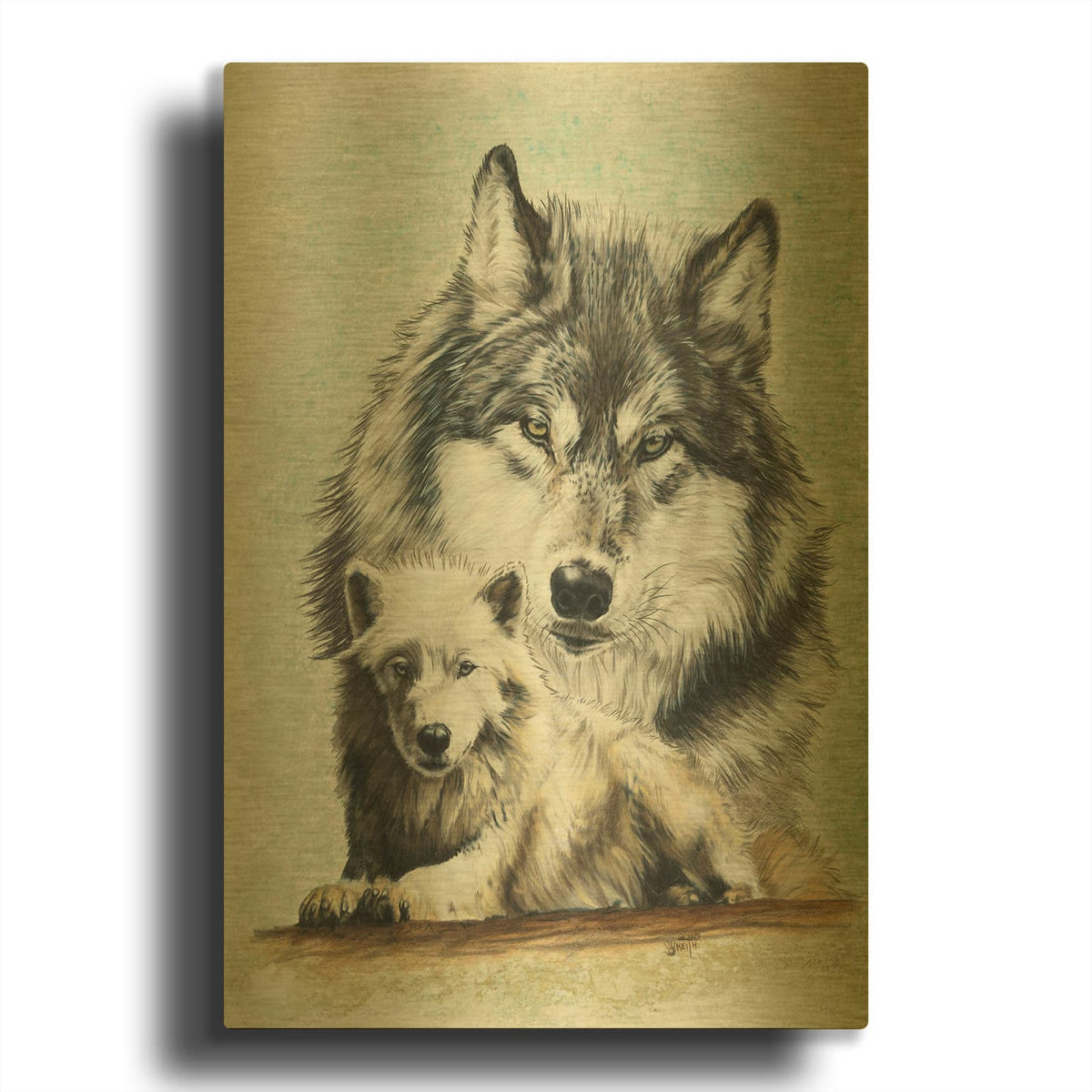 'Tundra Wolf' By Barbara Keith Gold Metal Wall Art