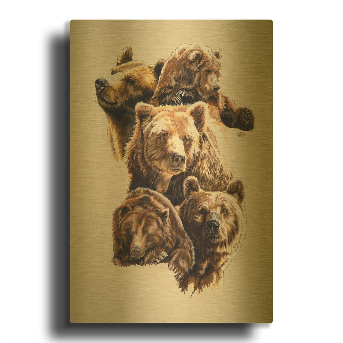 'Bear With Me' By Barbara Keith Gold Metal Wall Art