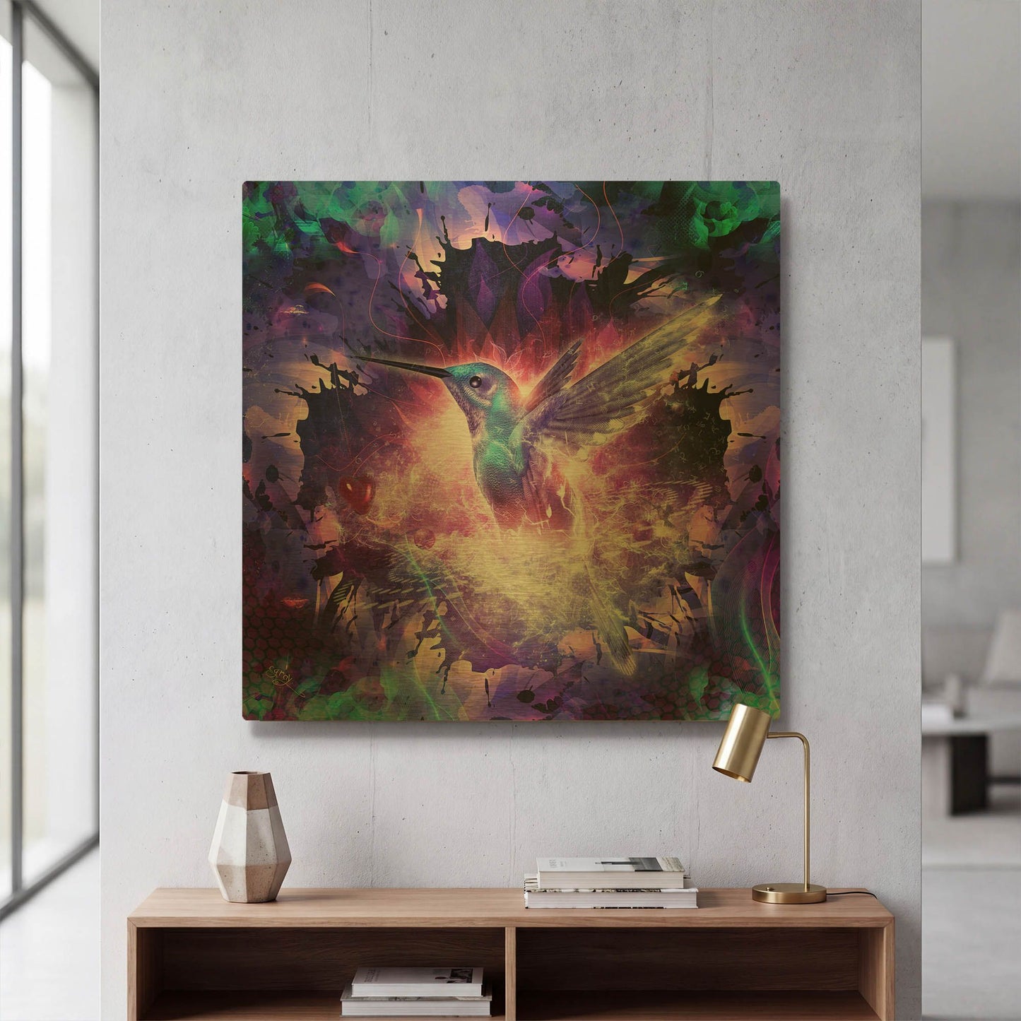 'Hummingbird Love' By Cameron Gray Gold Metal Wall Art