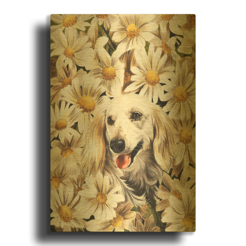 'Dachsund In Daisies' By Barbara Keith Gold Metal Wall Art