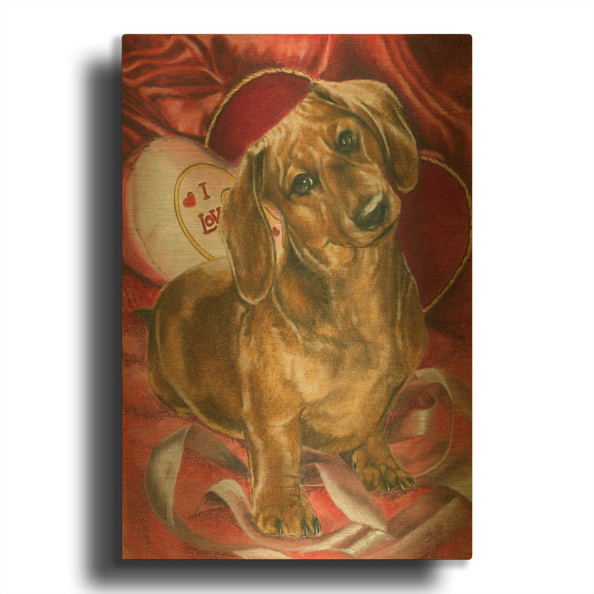 'Dachshund Love' By Barbara Keith Gold Metal Wall Art