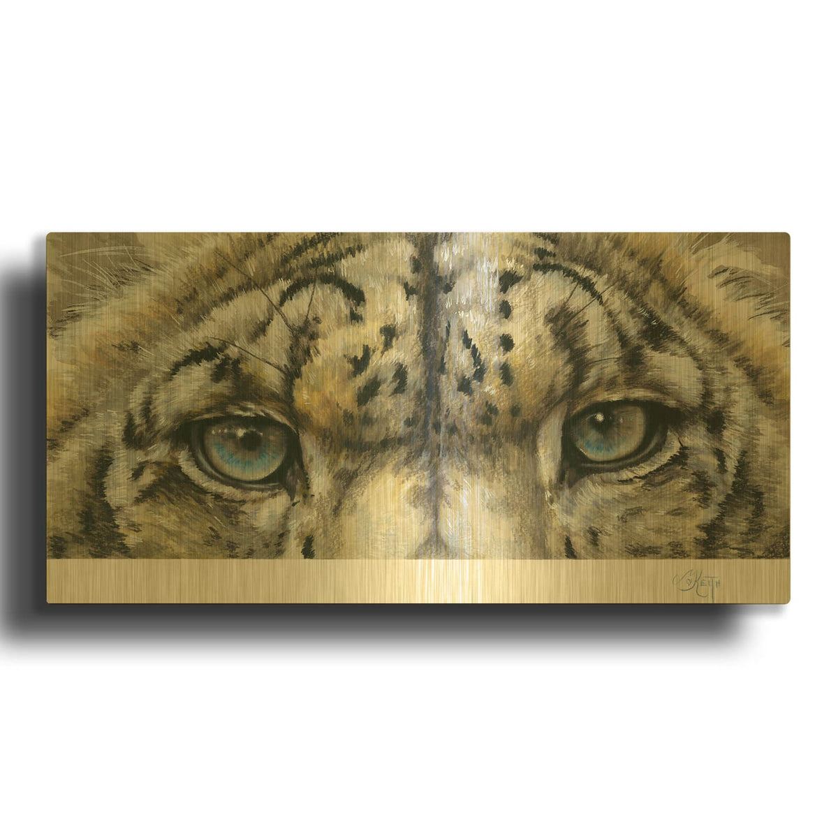 'Eye-Catching Snow Leopard' By Barbara Keith Gold Metal Wall Art