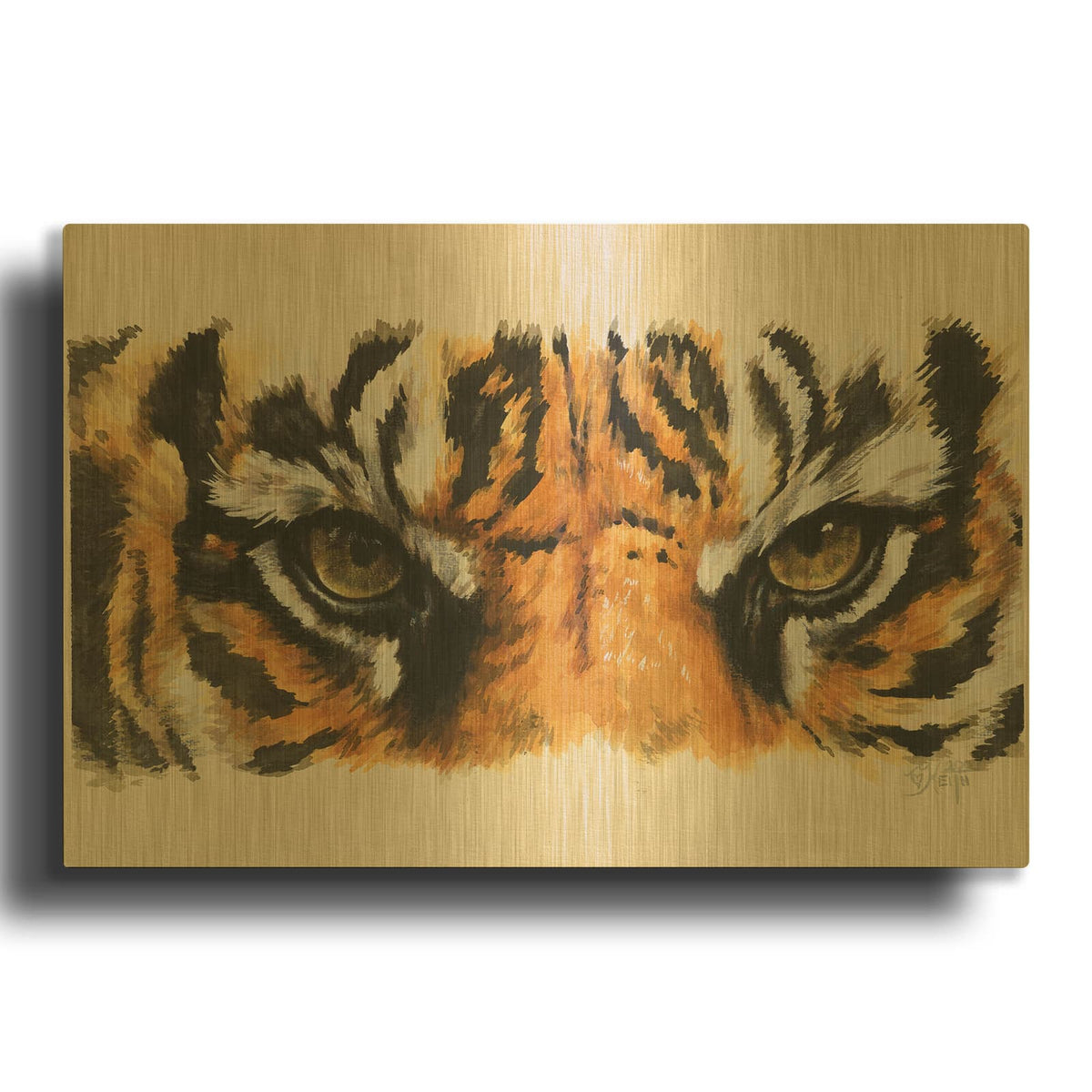 'Eye-Catching Tiger' By Barbara Keith Gold Metal Wall Art