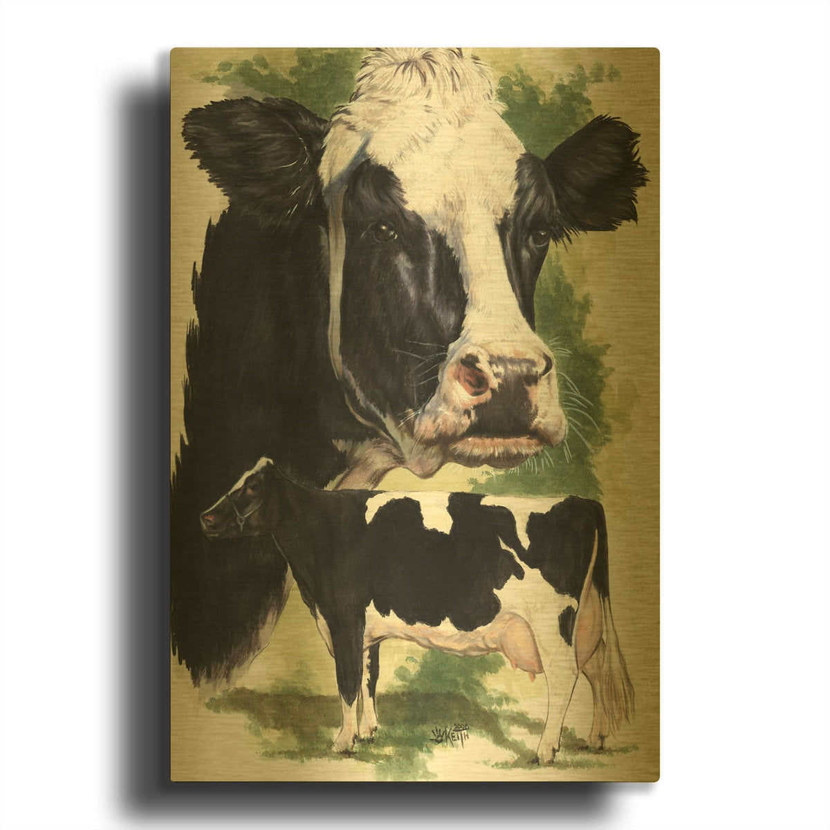 'Holstein Cow' By Barbara Keith Gold Metal Wall Art