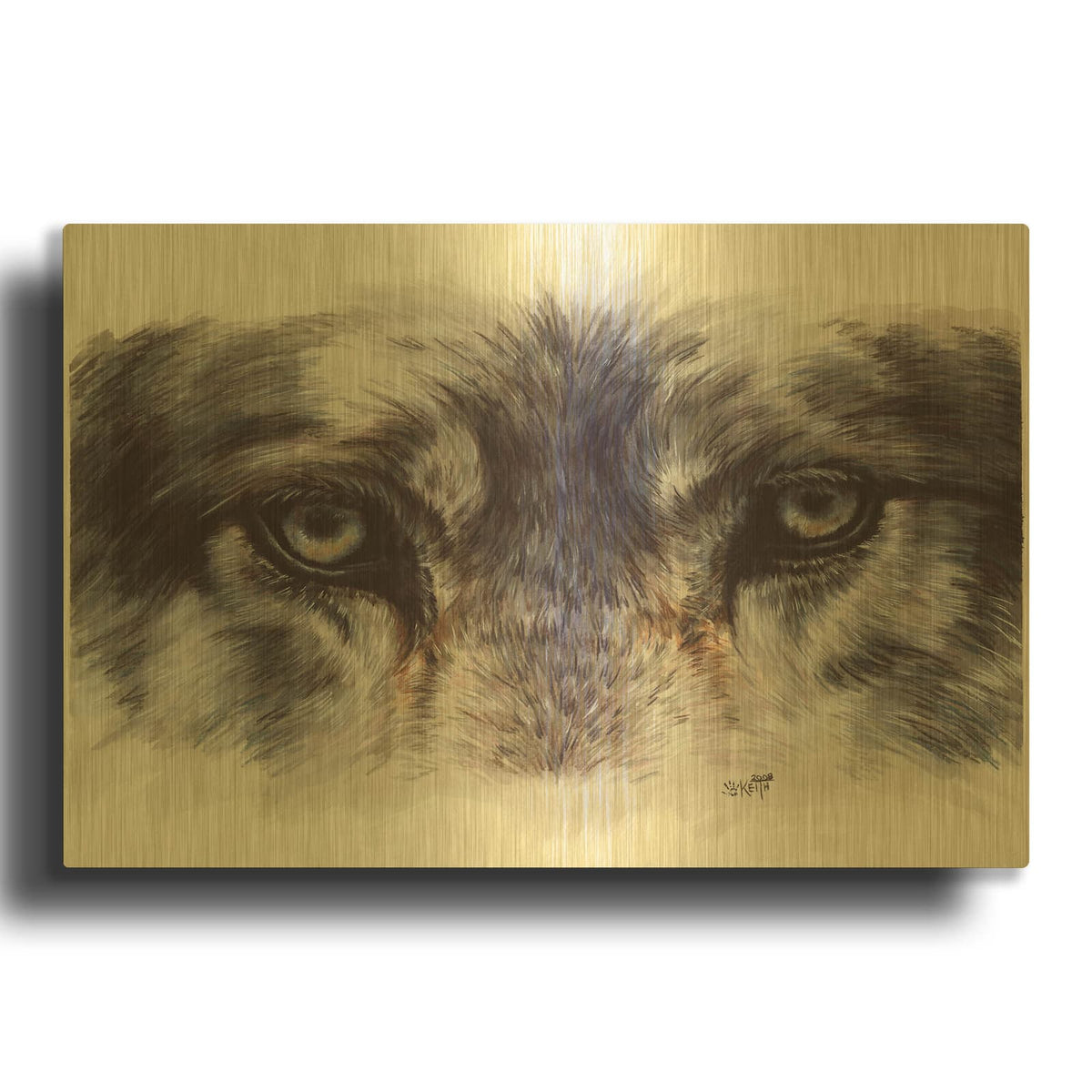 'Eye-Catching Wolf' By Barbara Keith Gold Metal Wall Art