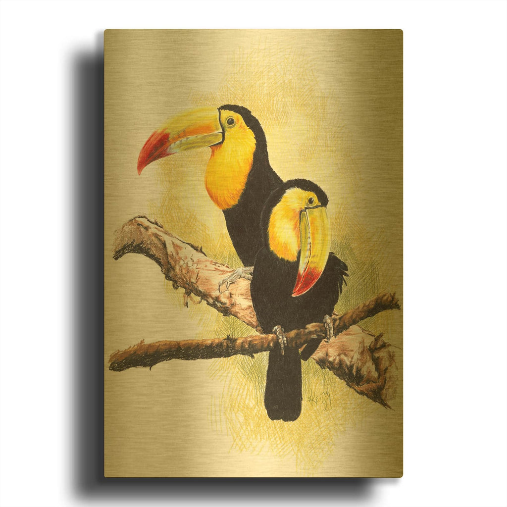 'Toucans' By Barbara Keith Gold Metal Wall Art